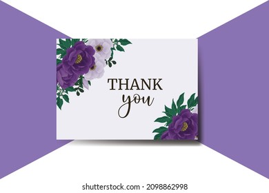 Thank You Card Greeting Purple Peony Stock Vector (Royalty Free) 2098862998