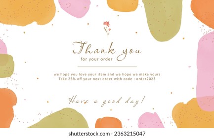 thank you card, greeting card template with colorful abstract watercolor background