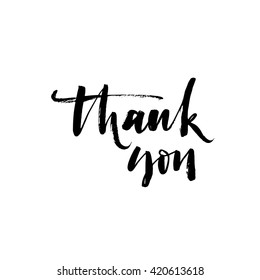 Thank you card. Had drawn lettering background. Ink illustration. Modern brush calligraphy. Isolated on white background. 