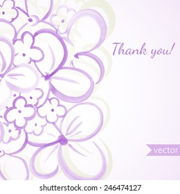 Thank you card with hand drawn watercolor flowers