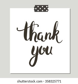 Thank you card. Hand drawn brush lettering. Ink illustration. Vector illustration.