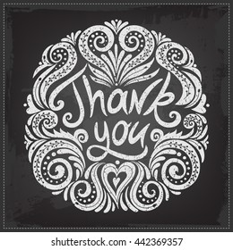 Thank you card. Hand drawn lettering. Decorative background