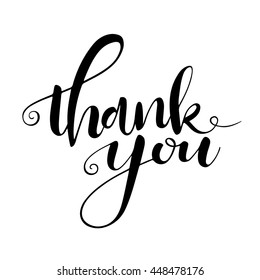 Thank you card. Hand drawn lettering, handmade vector calligraphy, isolated on white. Hand drawn design elements 