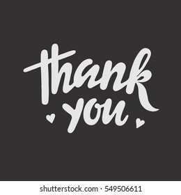 Thank you card. Hand drawn lettering on dark background. Vector art.