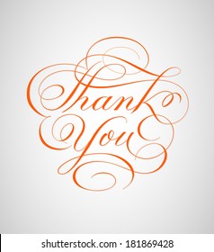 Thank you card hand lettering in script calligraphy style - vector