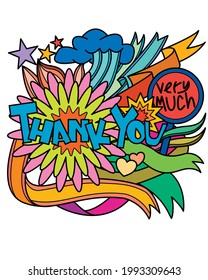 Thank You card handwritten inscription. vector cute lettering hand drawn