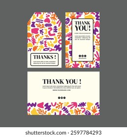 Thank you card and hang tag template with leaves vector