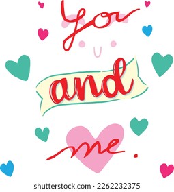 Thank you card. happy valentines day with text you and me.