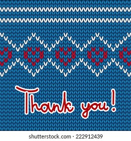 thank you card with hearts knit background