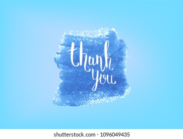  Thank you card. Horizontal banner with handwritten lettering and watercolor element. Vector illustration.