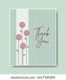 Thank you card illustration. Cute mint green greeting card with hand drawn roses. Can be used for mother's day, birthday, valentine's day, rose day.