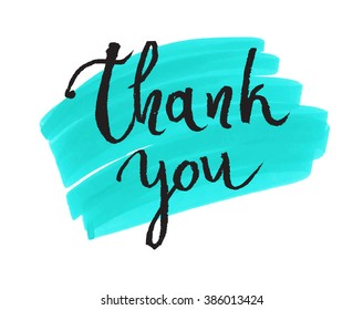Thank you card, ink hand lettering. Abstract marker shape.