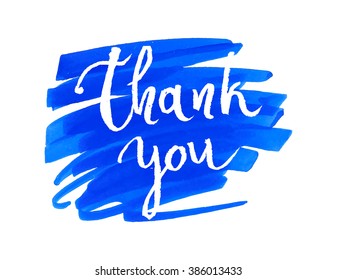 Thank you card, ink hand lettering. Abstract marker shape.