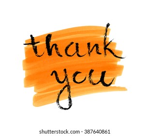 Thank you card, ink hand lettering. Abstract marker shape.