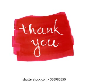 Thank you card, ink hand lettering. Abstract marker shape.