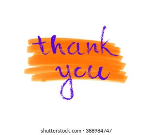 Thank you card, ink hand lettering. Abstract marker shape.