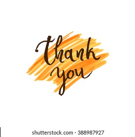 Thank you card, ink hand lettering. Abstract marker shape.
