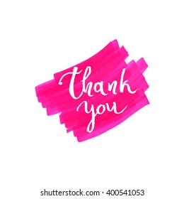 Thank you card, ink hand lettering. Abstract marker shape.