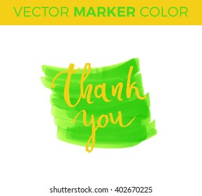 Thank you card, ink hand lettering. Abstract marker shape.
