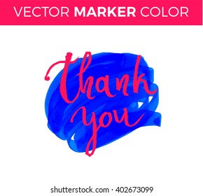 Thank you card, ink hand lettering. Abstract marker shape.