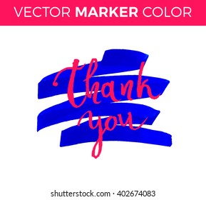 Thank you card, ink hand lettering. Abstract marker shape.