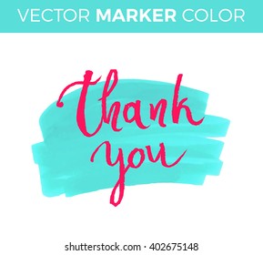 Thank you card, ink hand lettering. Abstract marker shape.