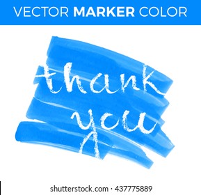 Thank you card, ink hand lettering. Abstract marker shape.