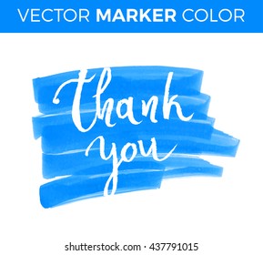 Thank you card, ink hand lettering. Abstract marker shape.