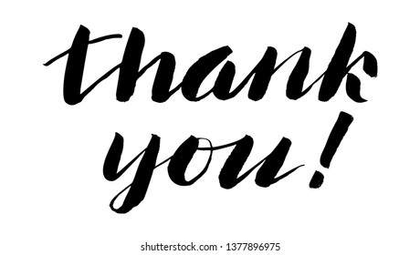 Thank you. Card with inscription for thanksgiving day. Hand drawn lettering in doodle style, vector illustration. Hand lettering written of brush pen with black ink