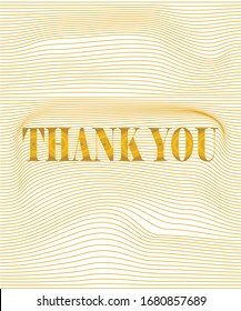 Thank you card,  invitation, wedding invitation, vector lettering, text word gold, lines, modern card, elegant thank you, white background, gold ribbon, vector art and illustration.