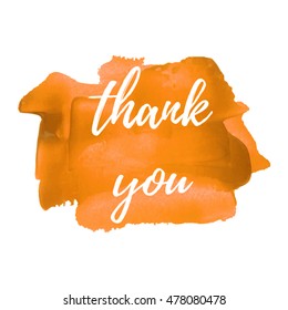 Thank You card, lettering, celebration, poster, words, text written on orange painted background illustration