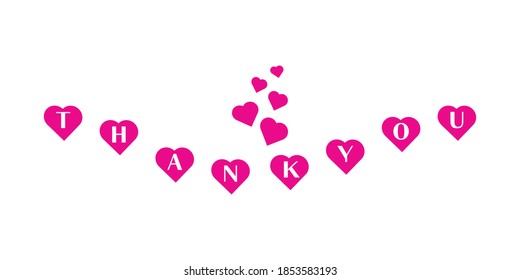 Thank You card Lettering for gift, White Text on Pink Heart. Flat Vector Illustration Design Template Element for Greeting Cards.