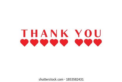 Thank You card Lettering. Red Text with Heart isolated on White Background. Flat Vector Illustration Design Template Element for Greeting Cards.