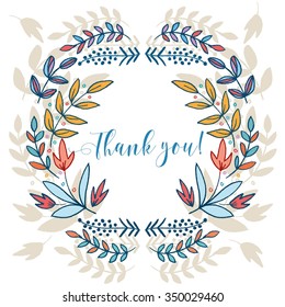 Thank you card, lettering text.Summer pattern. Vector floral set. Graphic collection with leaves and flowers, drawing elements. Spring or summer design for invitation, wedding or greeting cards
