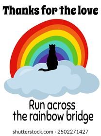 Thank you card for a lost pet, run across the rainbow bridge vector illustration