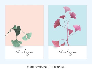 Thank you card, minimalist pastel ginkgo leaf branch