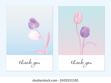 Thank you card, minimalist pastel tulip flowers