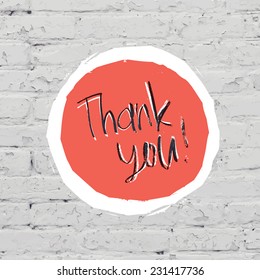 Thank You Card On White Bricks Wall. Vector