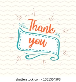 Thank you card. Orange text word with Colorful background. Beautiful greeting card for thank you customer. Handwritten lettering. Vector illustration.
