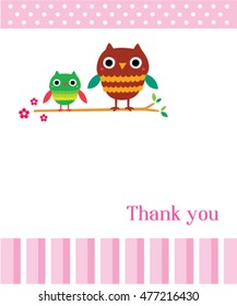 thank you card with owl cartoon