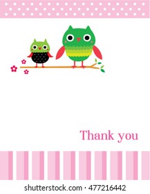 thank you card with owl cartoon