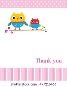 thank you card with owl cartoon