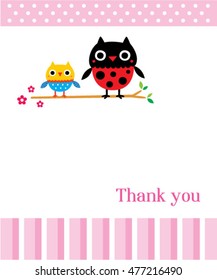 thank you card with owl cartoon