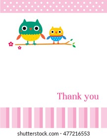 thank you card with owl cartoon