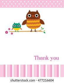 thank you card with owl cartoon