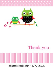 thank you card with owl cartoon