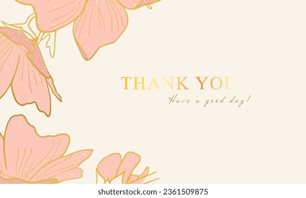 thank you card with pink flower and golden lines, glitter design, suitable for your project or small business, printable custom greeting card template