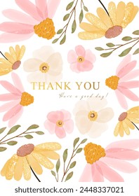 thank you card with pink flower. suitable for greeting card, wallpaper, background design, wedding, invitation