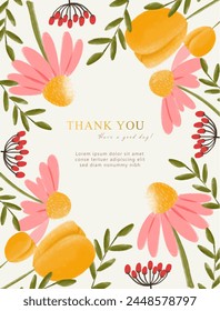 thank you card with pink flower. suitable for greeting card, wallpaper, background design, wedding, invitation