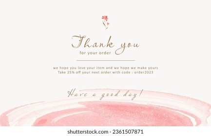 thank you card pink watercolor background with glitter. printable and good for your project